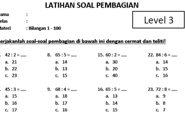 Soal Pembagian Kelas 3 Ratusan - Piffle me