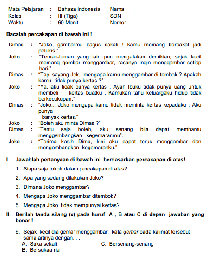 3 Soal Bahasa Indonesia Kelas 3 SD Semester 1 yang Sering Muncul di PTS dan STS 2026
