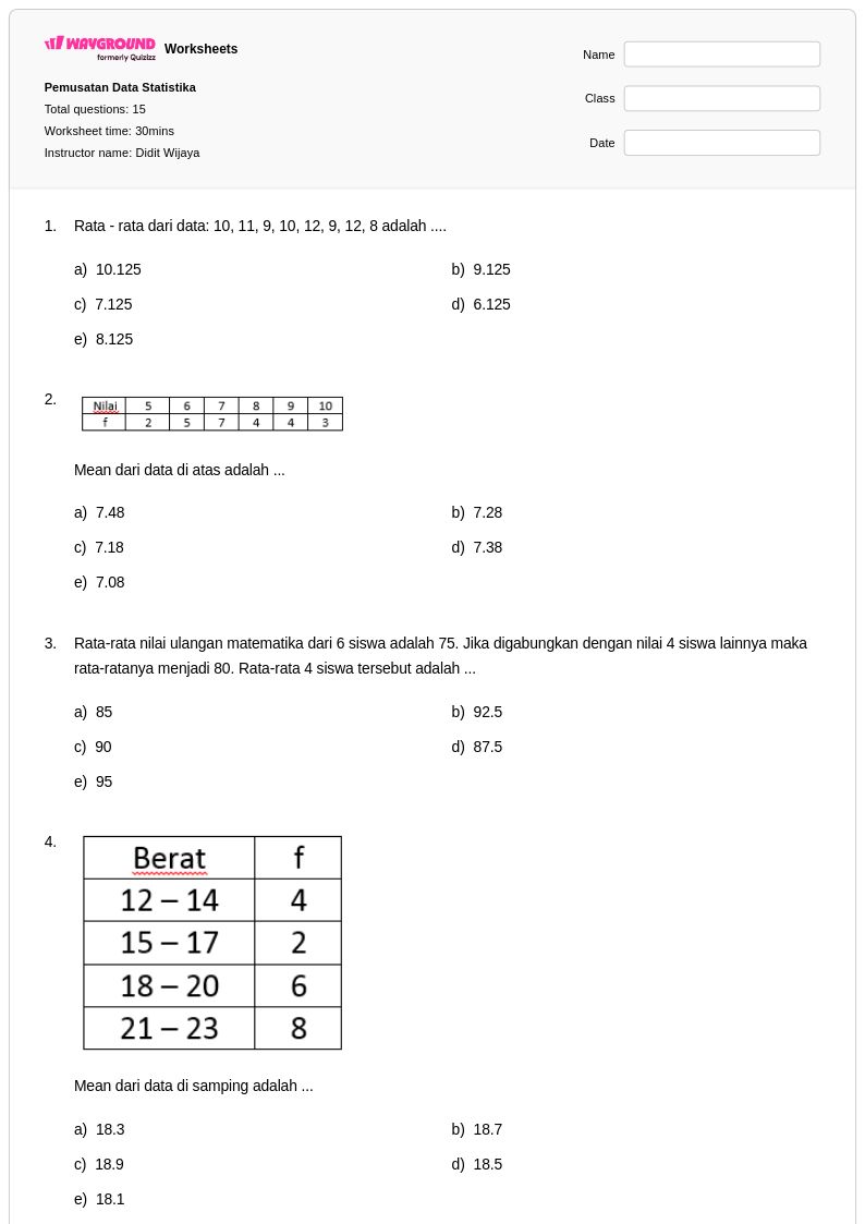50 lembar kerja Pertanyaan Statistik untuk Kelas 8 di Wayground