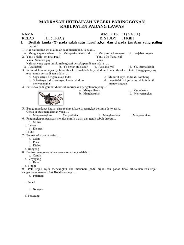 Soal Fiqih Kelas 3 Madrasah Ibtidaiyah PDF Soal Fiqih Kelas 3 Madrasah Ibtidaiyah PDF