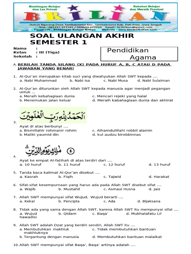7 Cara Kuasai Contoh Soal UAS Agama Semester 1 Kelas 3 dan Raih Nilai Tinggi Sekarang