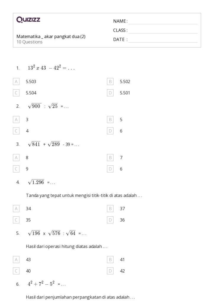 7 Rahasia Cepat Pintar Matematika dengan Soal Akar Pangkat 2 Kelas 4 SD PDF Terbaru