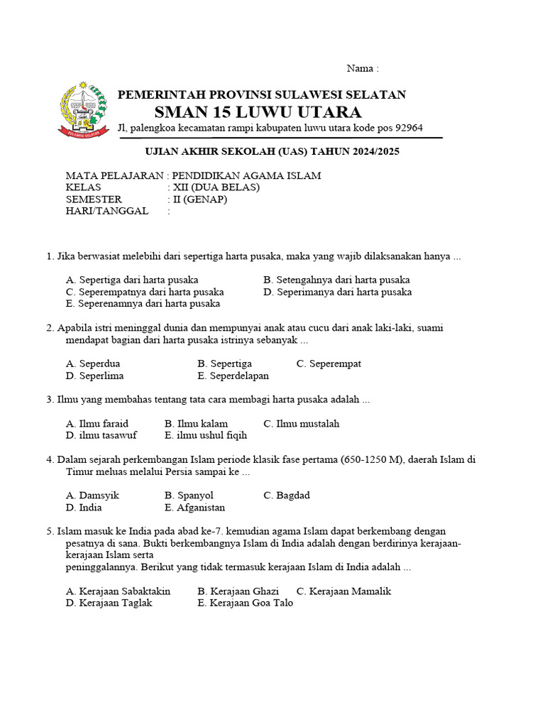 7 Rahasia Menguasai Contoh Soal UAS Agama Islam Semester 1 Kelas 12 Sebelum Nilai Turun