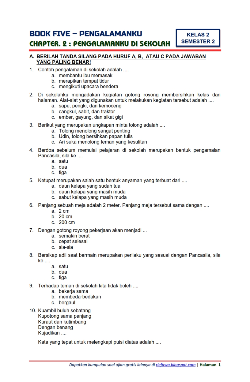 7 Rahasia Menguasai contoh soal tema 5 pengalamanku kelas 2 sd semester 2 Sebelum U