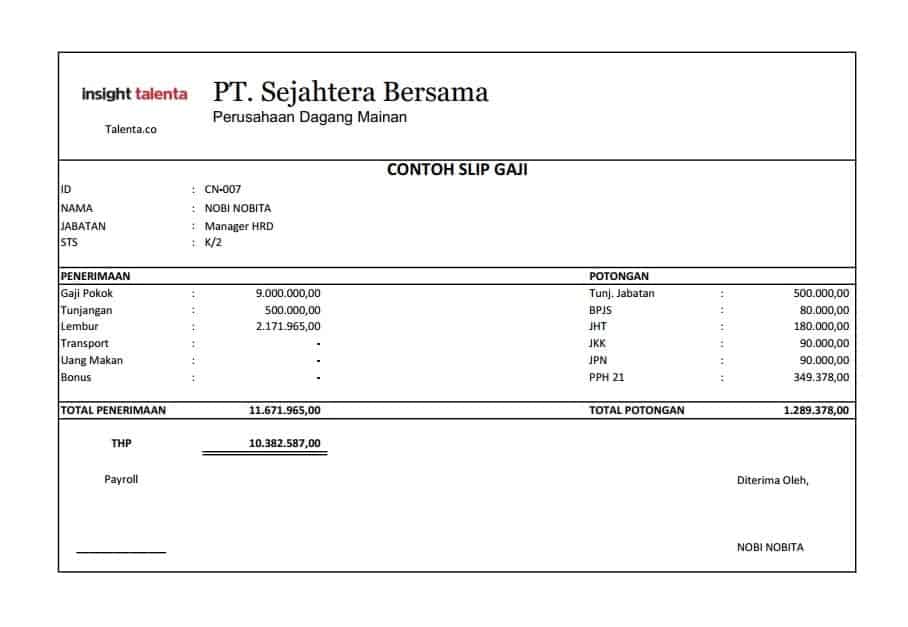 Contoh Slip Gaji Dan Buat Payslip Secara Online - Free Word Template