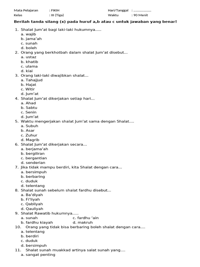 Soal Fiqih Kelas 3 PDF Soal Fiqih Kelas 3 PDF