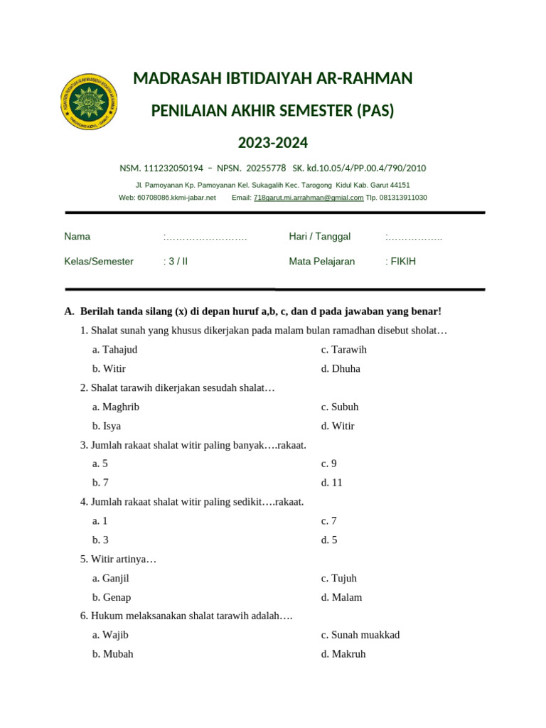 Rahasia Lulus Ujian 5 Contoh Soal Fiqih Kelas 3 Semester 2 yang Sering Keluar di Sekolah Rahasia Lulus Ujian 5 Contoh Soal Fiqih Kelas 3 Semester 2 yang Sering Keluar di Sekolah