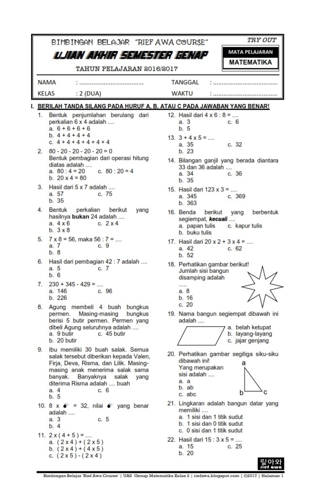 Rahasia Nilai Bagus 5 Kumpulan Soal Matematika Kelas 4 Semester 2 Kurikulum 2013 PDF