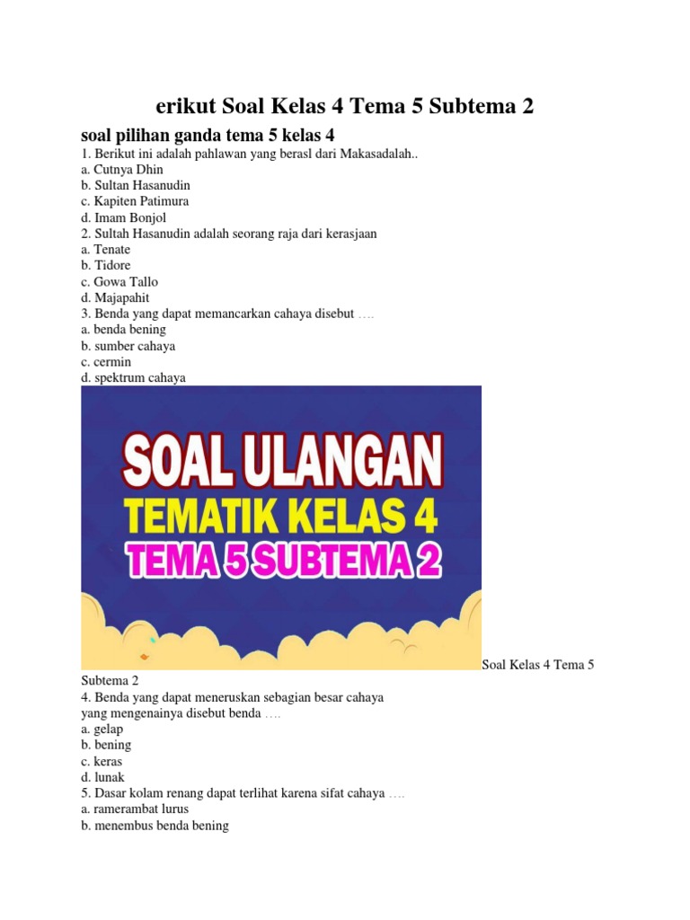 Terbukti! 7 contoh soal tema 5 subtema 2 kelas 4 yang Wajib Dikuasai Sebelum Ujian