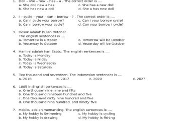 Ternyata Ini Dia Contoh Soal B.Inggris Kelas 4 Semester 2 yang Sering Muncul, Wajib Tahu Sebelum Ulangan!