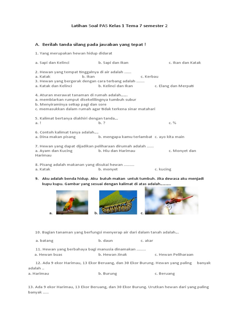 Latihan Soal Tema 7 Kelas 1 SD PDF Seni Disiplin Bahasa Griya