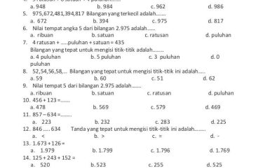 Soal Matematika Kelas 3 SD Semester 1 Fotos Fichas de matemáticas