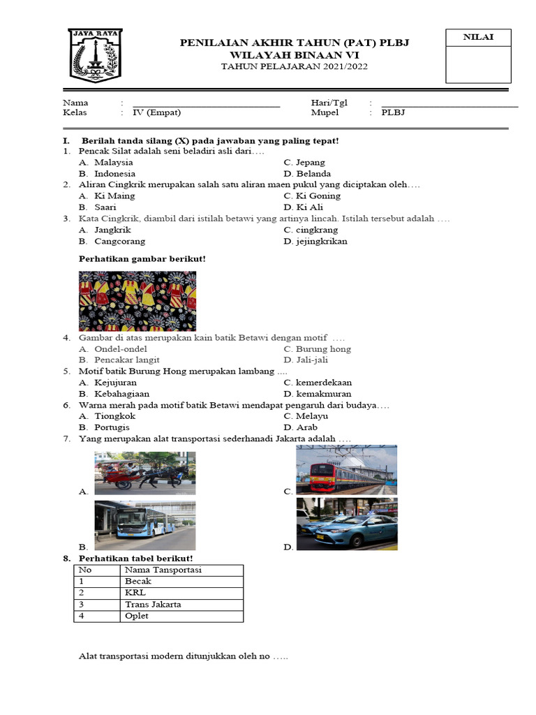 Wajib Tahu! Bocoran Soal PLBJ Kelas 4 Semester 1 Kurikulum 2013 Agar Nilai Sempurna Wajib Tahu! Bocoran Soal PLBJ Kelas 4 Semester 1 Kurikulum 2013 Agar Nilai Sempurna