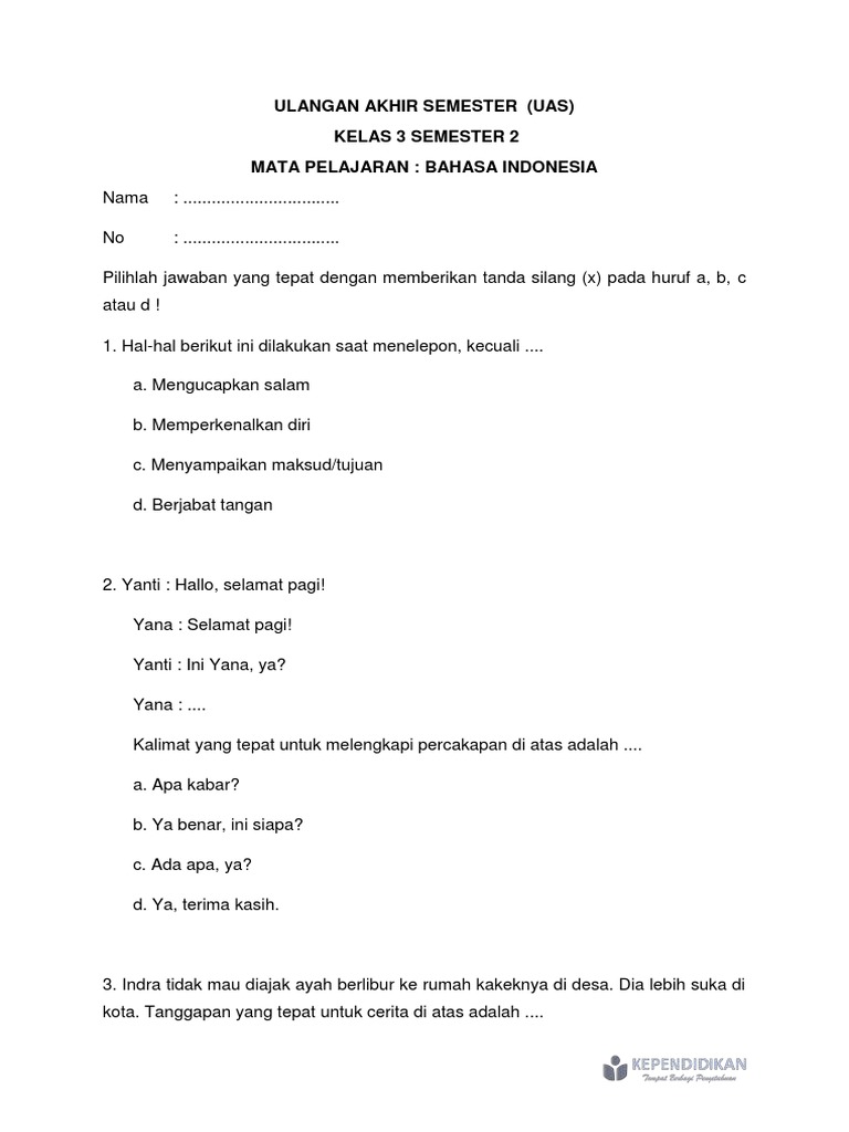 Wajib Tahu Link Download Soal UAS Kelas 3 Tema 2 Terbaru Agar Nilai Anak Maksimal