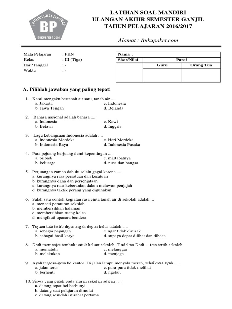 Wajib Tahu Link Download Soal UAS PKN Kelas 3 PDF Terbaru Agar Nilai Melejit