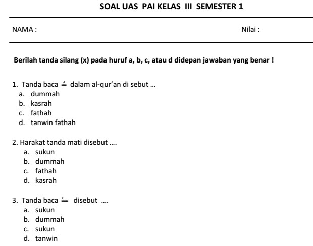 Wajib Tahu! Segera Download Soal UAS PAI Kelas 3 SD Semester 1 Agar Nilai Maksimal Wajib Tahu! Segera Download Soal UAS PAI Kelas 3 SD Semester 1 Agar Nilai Maksimal