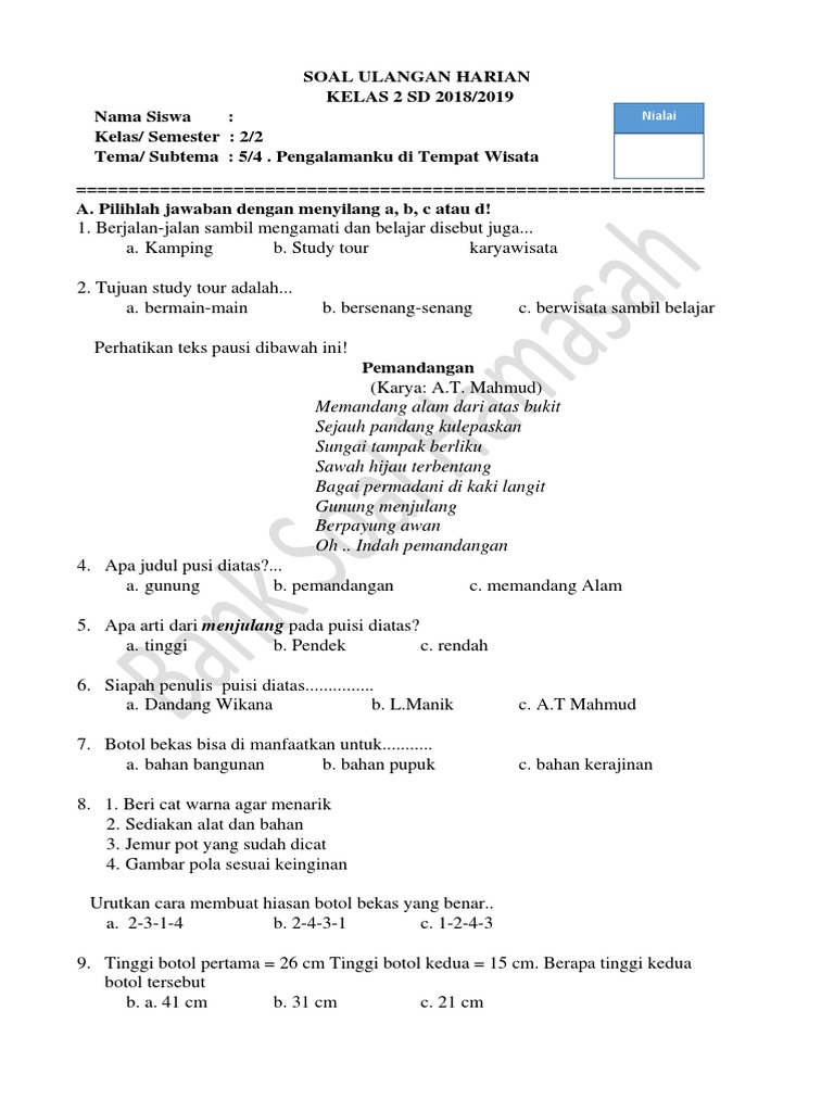 contoh soal tema 5 kelas 2 sd pengalamanku